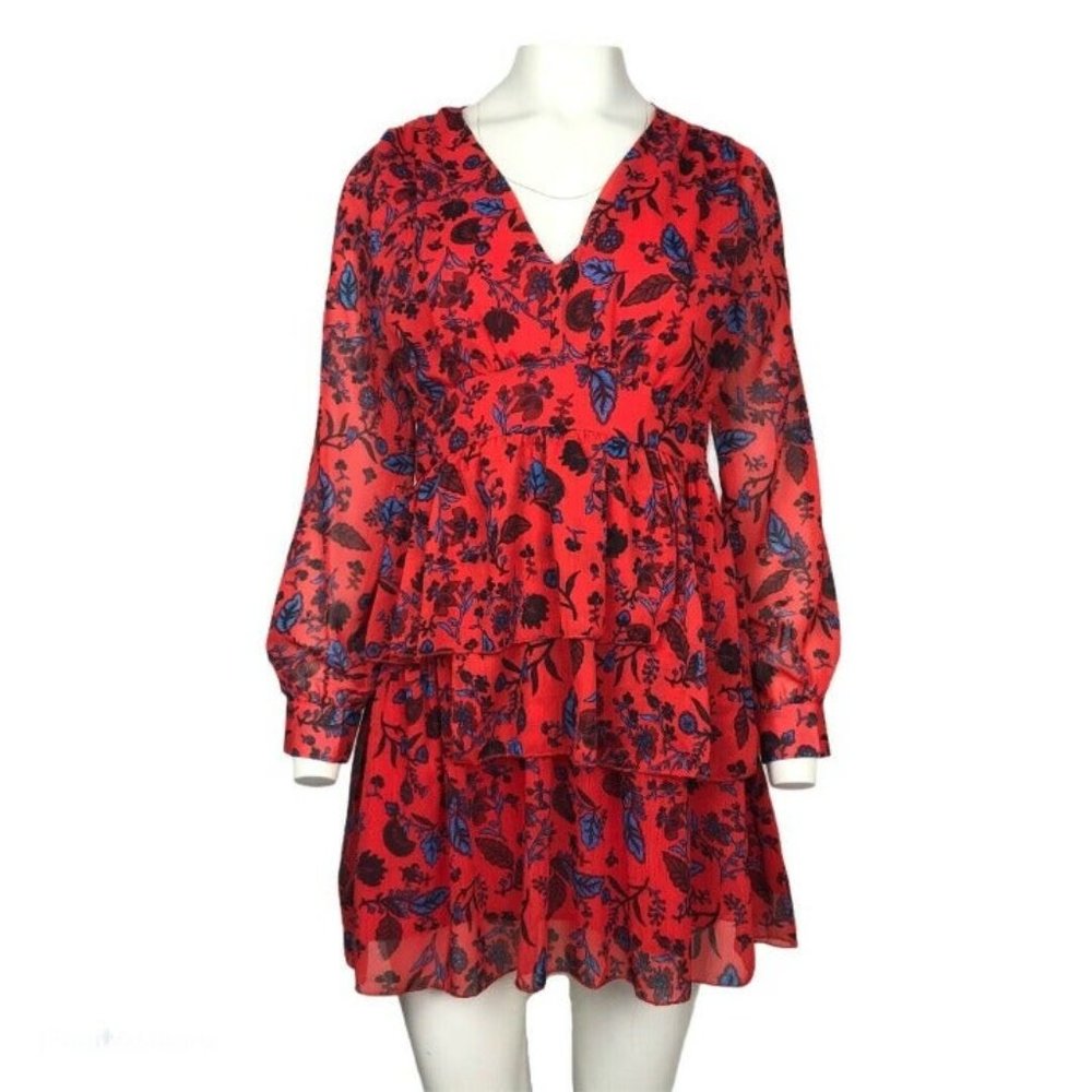 ZARA RUFFLE RED FLORAL SHORT DRESS - Picture 2 of 15